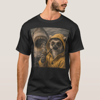Camiseta Lémur Divertido Fumando Pipa Tiburón Ataque Meme