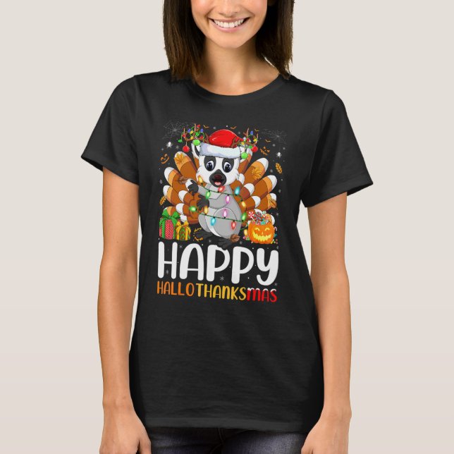 Camiseta Lémur Halloween Navidad Feliz Hallothanksmas (Anverso)
