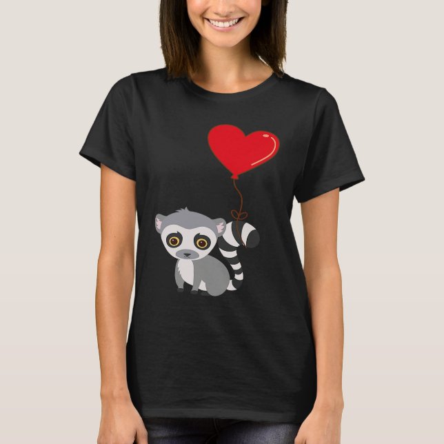 Camiseta Lemur With Heart Balloon Valentines Day Love Boys (Anverso)