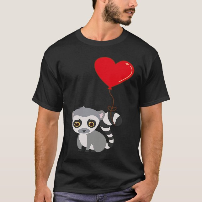 Camiseta Lemur With Heart Balloon Valentines Day Love Boys (Anverso)