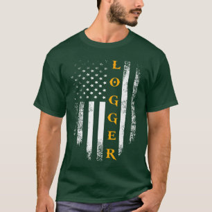 Camiseta Leñador vintage con carpintero de tala de bandera 