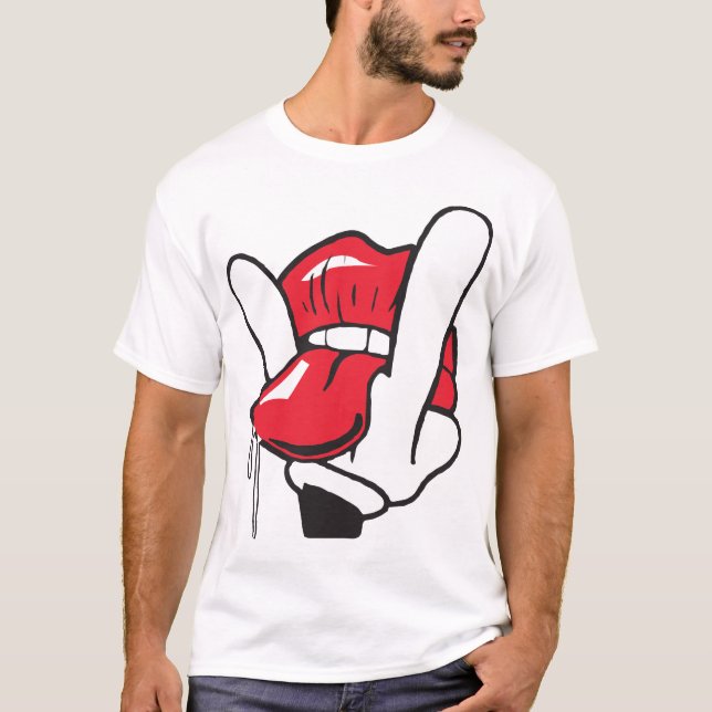Camiseta Lengua de la mano del dibujo animado que lame el (Anverso)