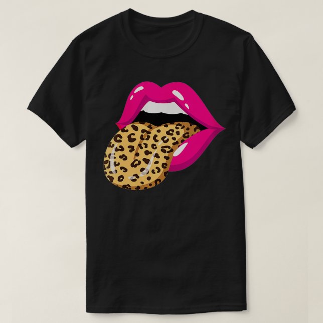 Camiseta Lengua femenina fuera Leopardo Impresión Dientes T (Diseño del anverso)