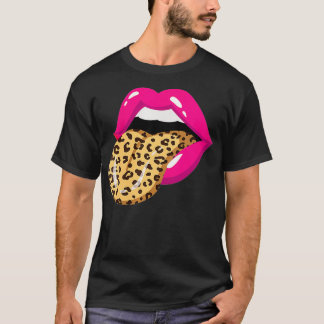 Camiseta Lengua femenina fuera Leopardo Impresión Dientes T