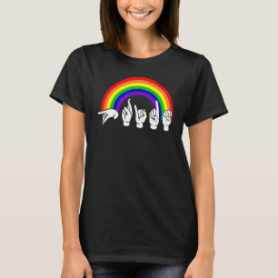 Camiseta Lenguaje Asl Rótulo Arcoiris Lgbt Orgullo Mano Hab
