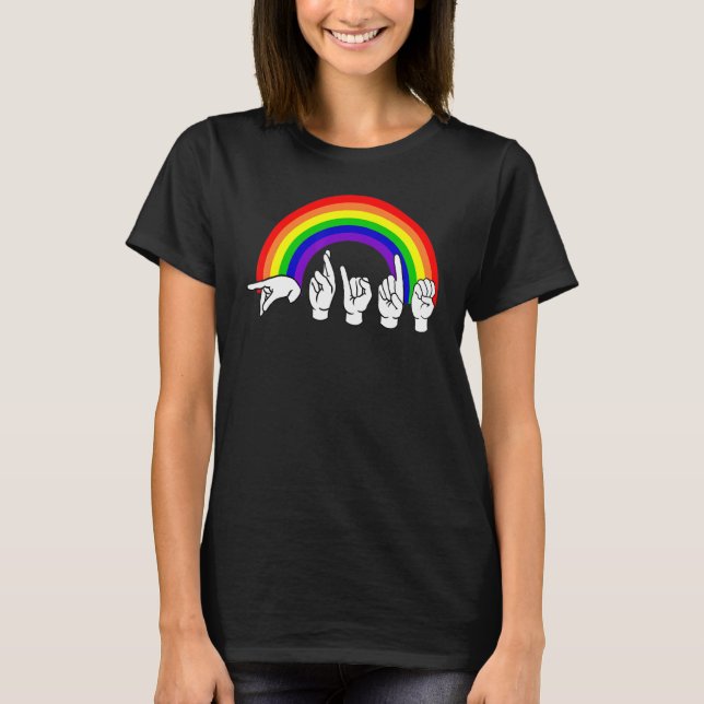 Camiseta Lenguaje Asl Rótulo Arcoiris Lgbt Orgullo Mano Hab (Anverso)