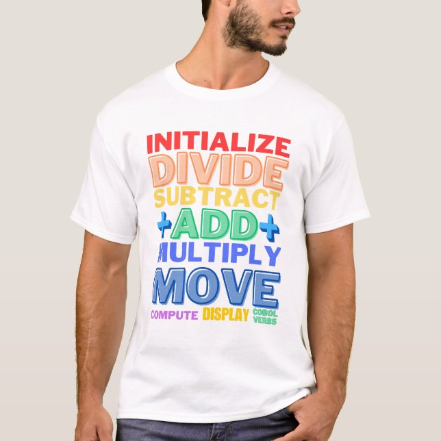 Camiseta Lenguaje de programación Cobol verbos básicos (Anverso)
