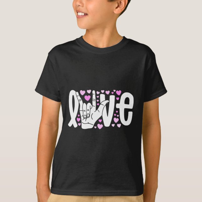 Camiseta Lenguaje de Rótulo Amar ASL Ser Sordo Conciencia (Anverso)