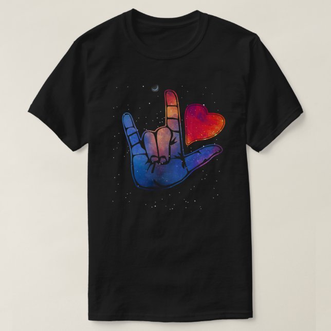 Camiseta Lenguaje de Rótulo americano ASL te amo en jerga d (Diseño del anverso)