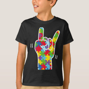 Camiseta Lenguaje de Rótulo Amor Autismo Conciencia Mes Amo