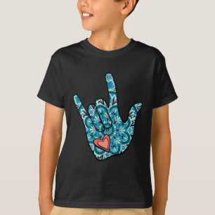 Camiseta Lenguaje de Rótulo ASL te amo a ti Gesture Heart D