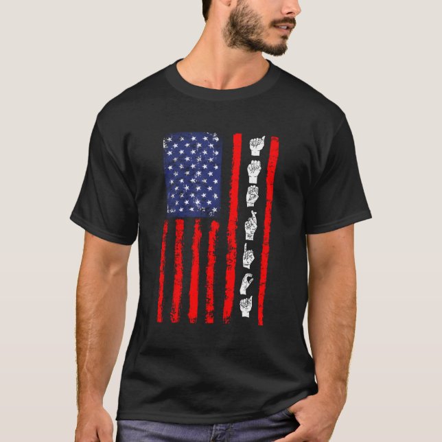 Camiseta Lenguaje de Rótulo de bandera estadounidense (Anverso)