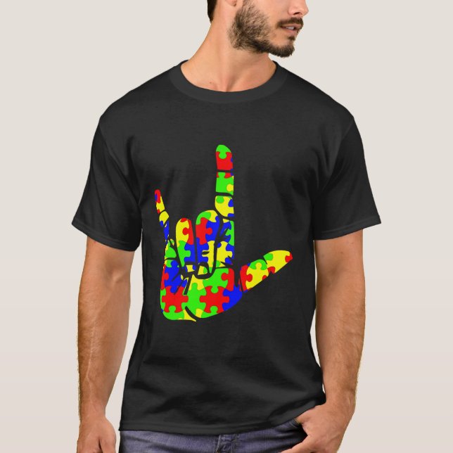 Camiseta Lenguaje de Rótulo de mano Amor Rompecabezas Autis (Anverso)