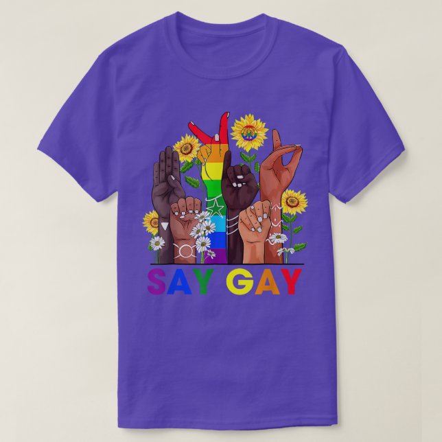 Camiseta Lenguaje de Rótulo manual dice que Gay habla Orgul (Diseño del anverso)