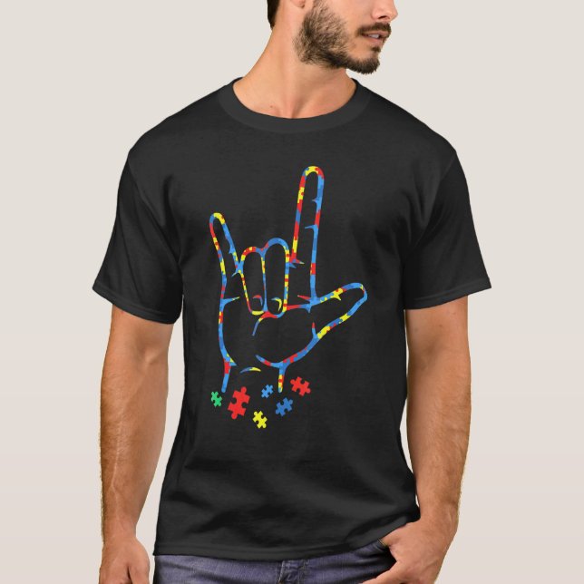 Camiseta Lenguaje de Señas Yo Te Amo Pieza de Rompecabezas  (Anverso)