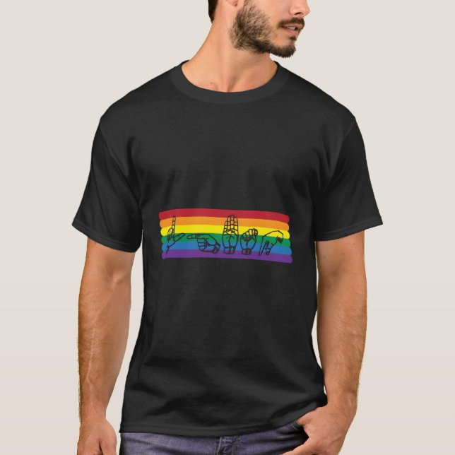 Camiseta Lenguaje lgbtq arcoiris-americano de Rótulo (Anverso)