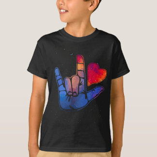 Camiseta Lenguaje Rótulo te amo espacio estrellas corazón t