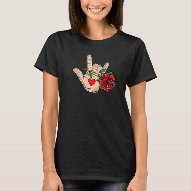 Camiseta Lenguaje Rótulo Te Amo Flor Te Corazón Rótulo L (Anverso)