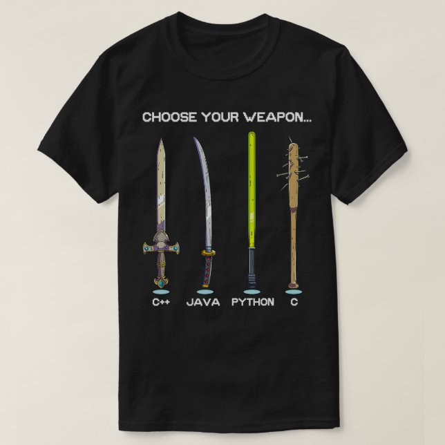 Camiseta Lenguajes de programación eligen tu equipo de arma (Diseño del anverso)