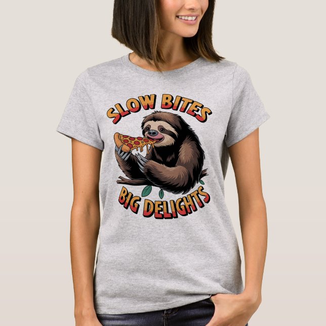 Camiseta Lenta Mordedura Grandes tragos, Graciosa Pizza De  (Anverso)