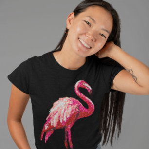Camiseta Lentejuelas Impresas Tropical Flamingo Rosa Pájaro