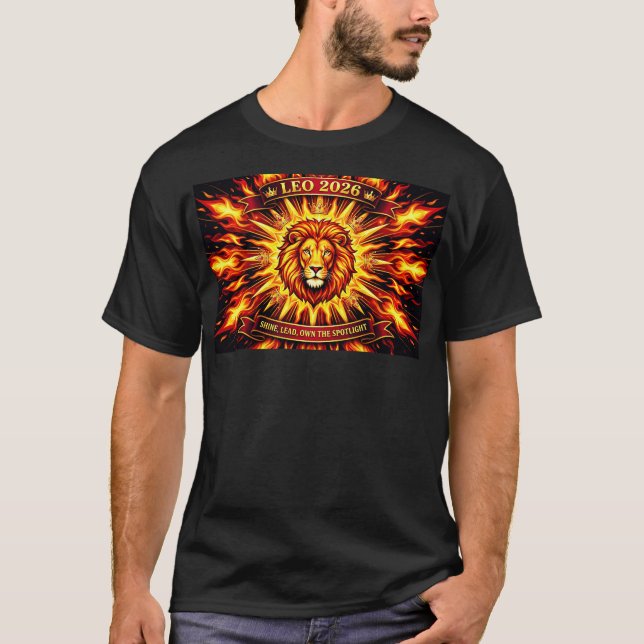 Camiseta Leo 2026 Regal Flaming Lion Zodiac Art | Shine, Le (Anverso)
