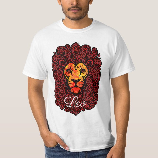 Camiseta Leo astrology birth sign zodiac lion head paisley (Anverso)