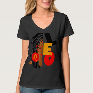 Camiseta Leo Chica Afro Locs Chica Zodiac Rótulos Cumpleaño