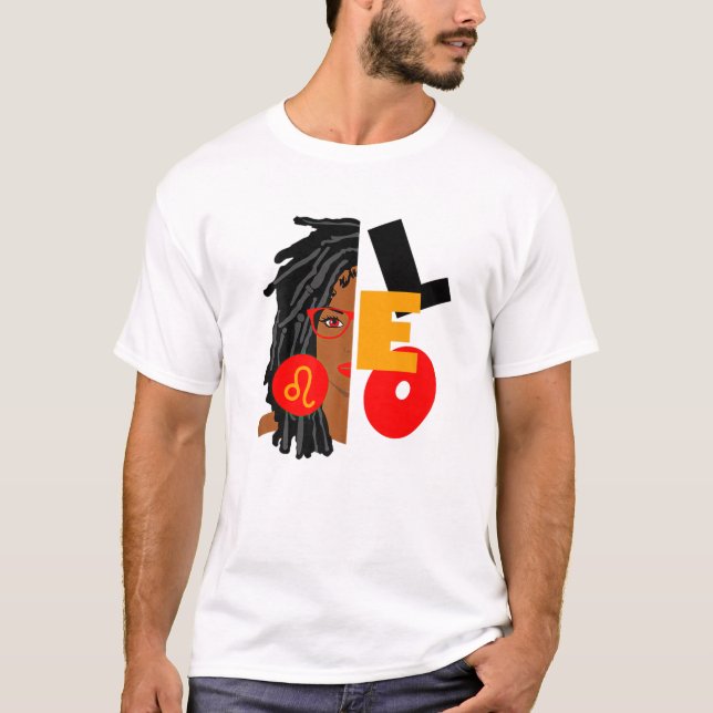 Camiseta Leo Chica Afro Locs Chica Zodiac Rótulos Nacida (Anverso)