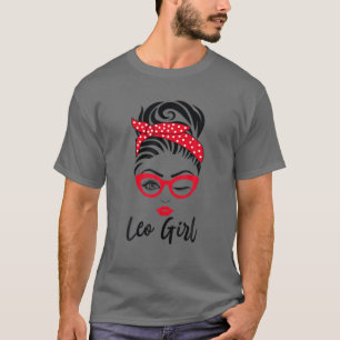 Camiseta Leo Chica Messy Bun Leopard Bandana Julio Zodiac S