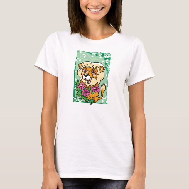 Camiseta Leo León Floral, flores rosas (Anverso)