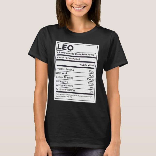 Camiseta Leo Nutrition Information Problement Solucionando  (Anverso)