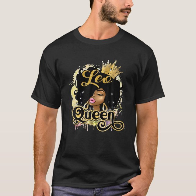 Camiseta Leo Queen Afro Chica Zodiac Rótulos Regalo de cump (Anverso)