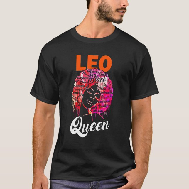 Camiseta Leo Queen Black Woman Afro Natural Hair African (Anverso)
