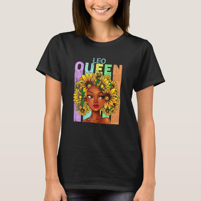 Camiseta Leo Queen Sunflower Chica Negro Mujer de pelo natu (Anverso)