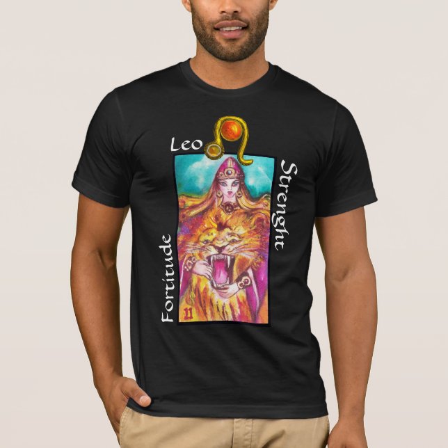 CAMISETA LEO, STRENGHT TAROT ASTROLOGY ZODIAC RÓTULO DE CUM (Anverso)