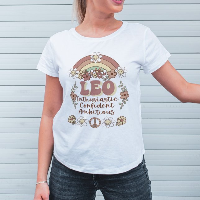 Camiseta Leo Zodiac Groovy Retro Floral Rainbow T-Shirt (Subido por el creador)