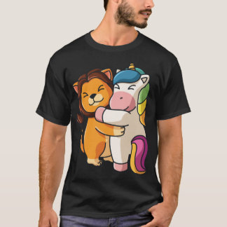 Camiseta León abrazando unicornio Abrazo Acariciar Animales