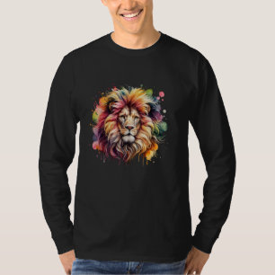 Camiseta León acuarela de arte de impresión animal con flor