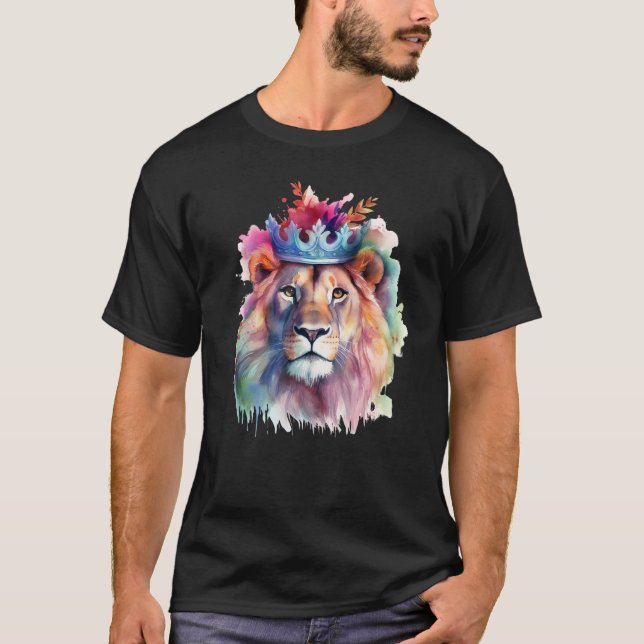 Camiseta León acuarela Floral León de arte Animal Rey (Anverso)