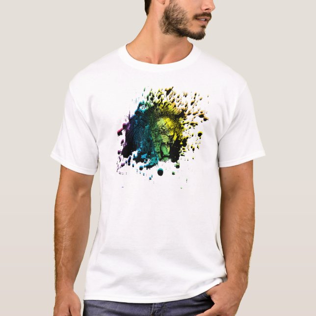 Camiseta León ardiente al arcoiris (Anverso)