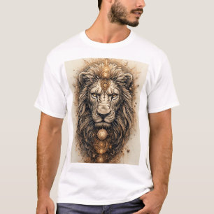 Camiseta León artístico con geométrico dorado