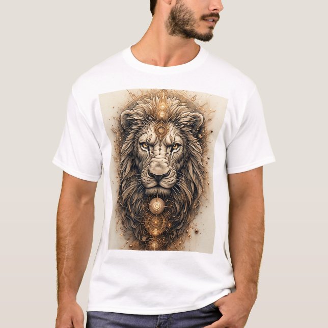 Camiseta León artístico con geométrico dorado  (Anverso)