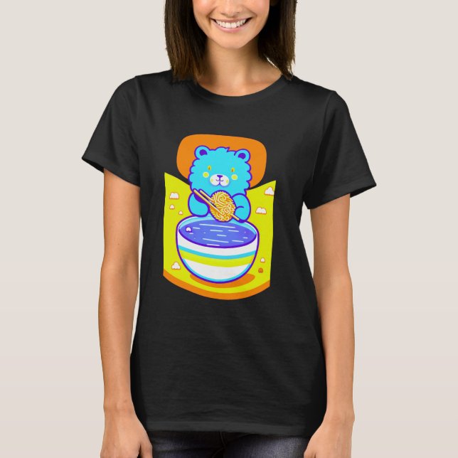 Camiseta León azul lindo disfrutando de fideos de Ramen (Anverso)