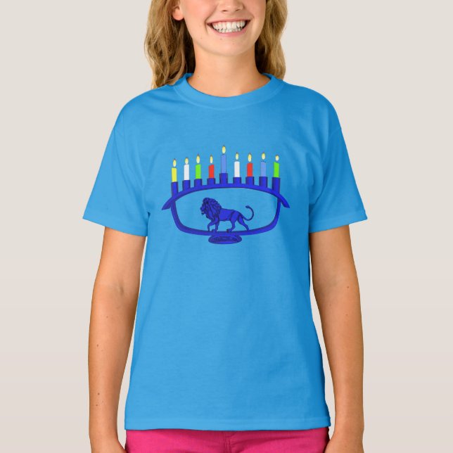 Camiseta León azul Menorah (Anverso)