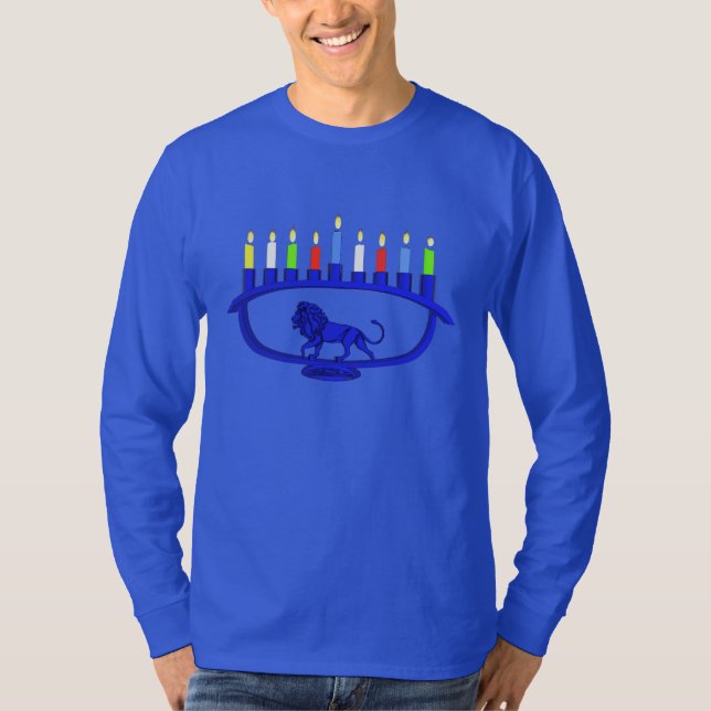 Camiseta León azul Menorah (Anverso)