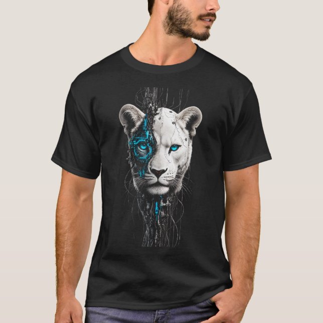 Camiseta León Blanco de Ojos Azules | Gráfico de L (Anverso)