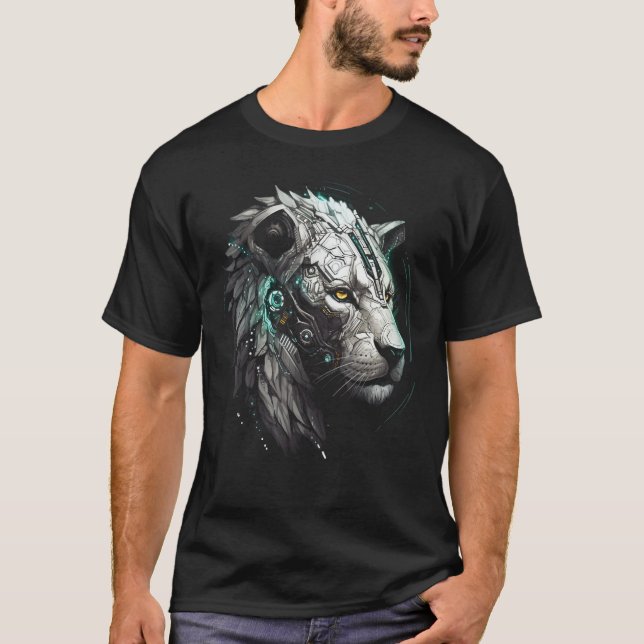 Camiseta León blanco Fantasy Robot Animal Lion (Anverso)