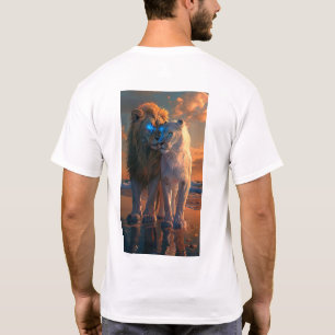 Camiseta León blanco majestuoso con ojos azules y aura oscu