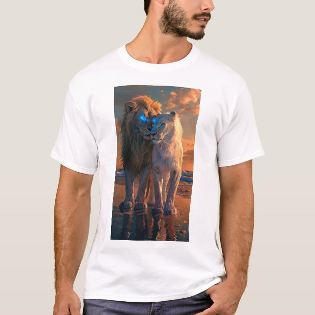 Camiseta León blanco majestuoso con ojos azules y aura oscu (Anverso)